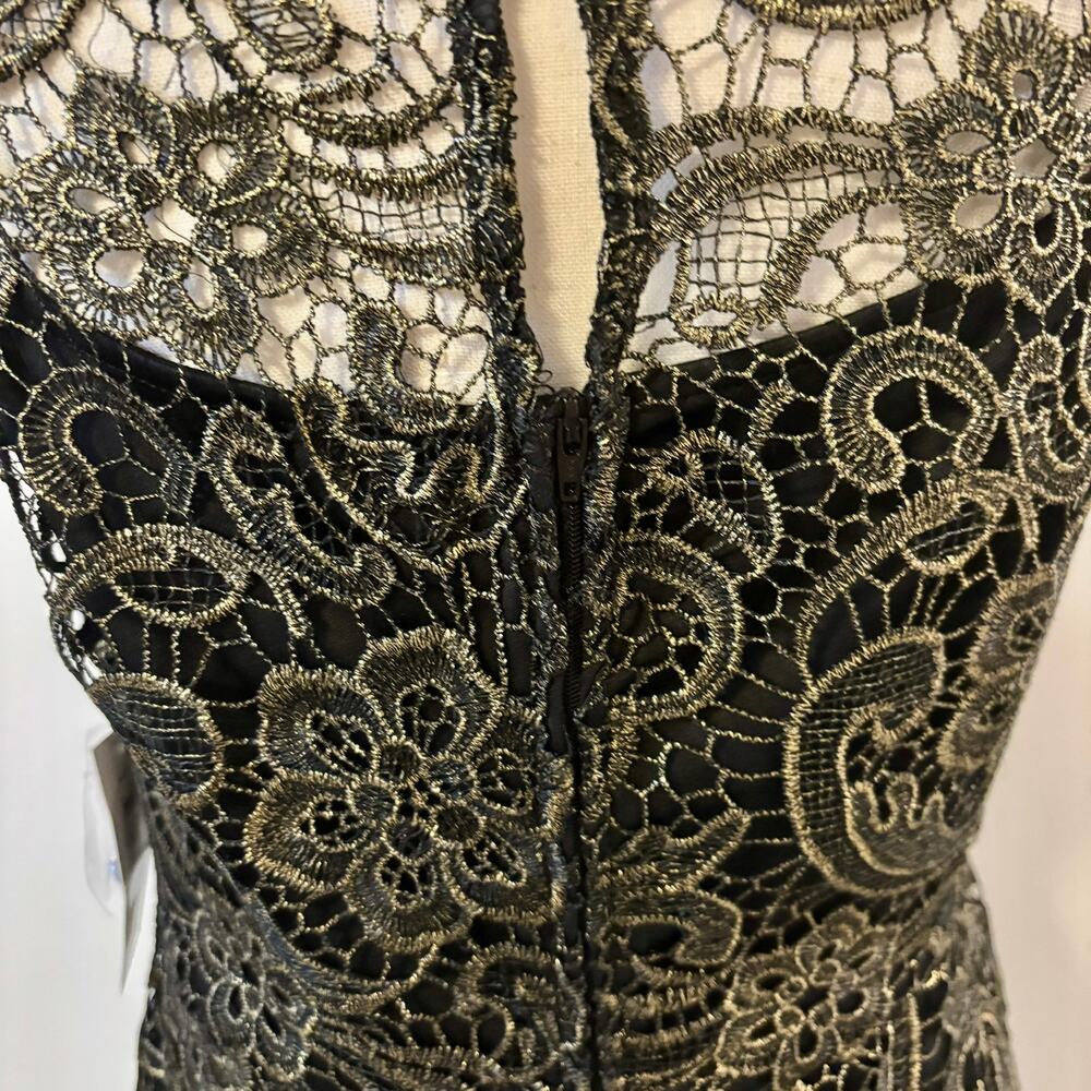 NWT Bisou Bisou Women's Dress 12 Black & Gold Sheath Lace Overlay - Picture 11 of 16